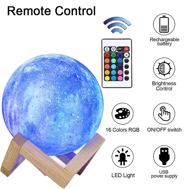 16 видов цветов LED звезда Луна ночник 3D печать PLA луна лампа Galaxy домашний декор