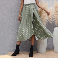 chiffon skirts women french vintage polka dot green skirt women new irregular high waist bodycon mid length chiffon skirts