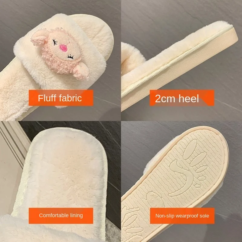 

Dropshipping Winter Womens Indoor Slippers Warm Plush Anti Slip Lovers Home Slides Shoes Woman Men House Floor Cotton Slippers