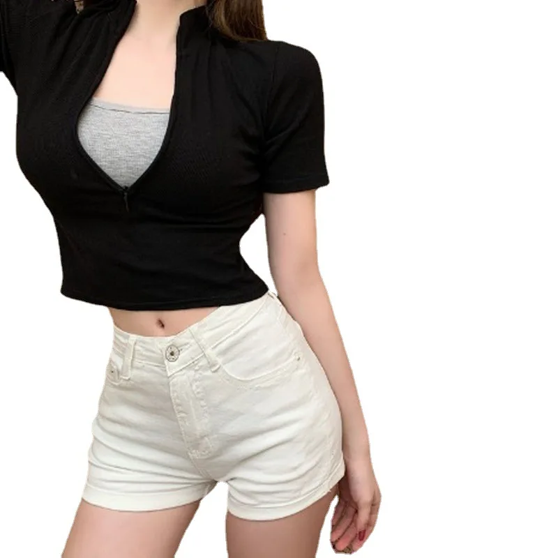 

Women Shorts Denim Summer Button Fly High Waist Sexy Pockets Streetwear Chic Korean Style New Ins Ulzzang Casual Trousers Girls