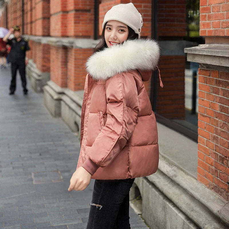 

Winter Jacket Women New Korean Big Fur Collar Coat Women's Down Jacket Short Parkas Quilted Coats Outerwear Clothing Candy Color