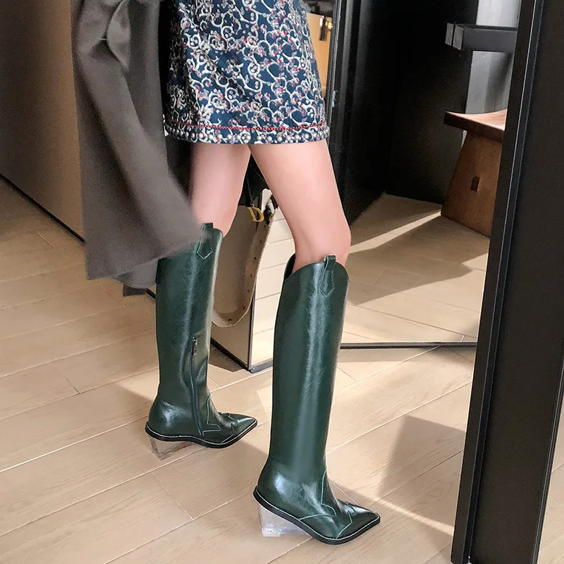 Buonoscarpe/модные ботинки из натуральной кожи; женские ботинки «Челси» с острым носком на танкетке; женские сапоги до колена; сезон осень-зима