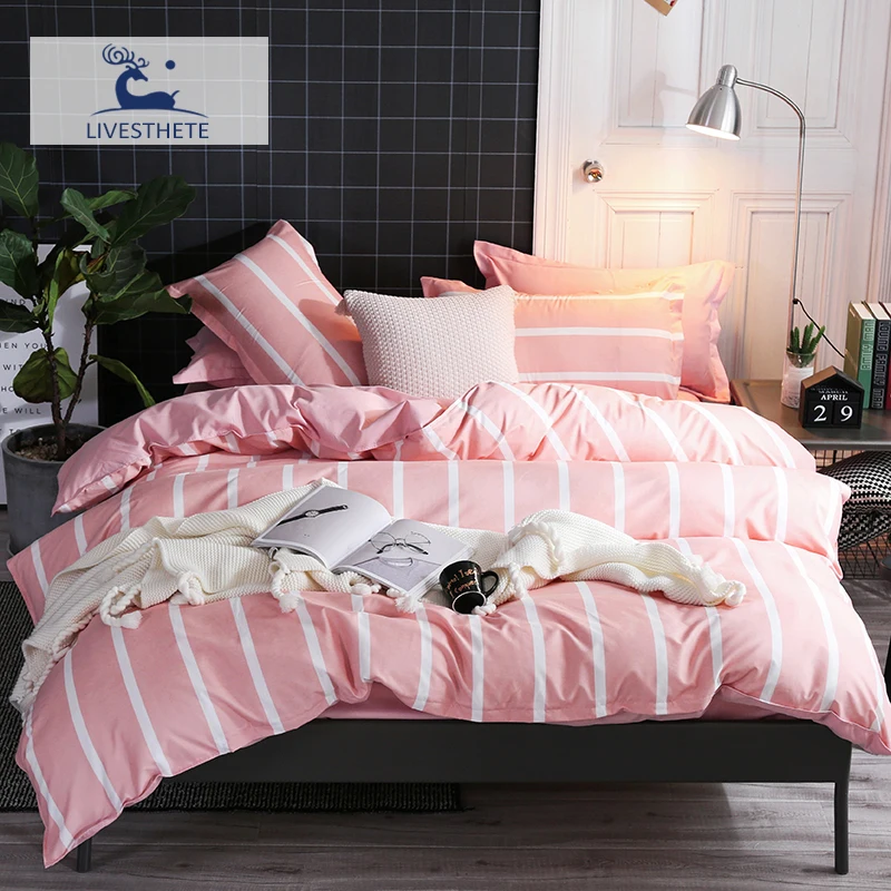 Liv Esthete модный розовый комплект постельного белья в полоску мягкий напечатанный