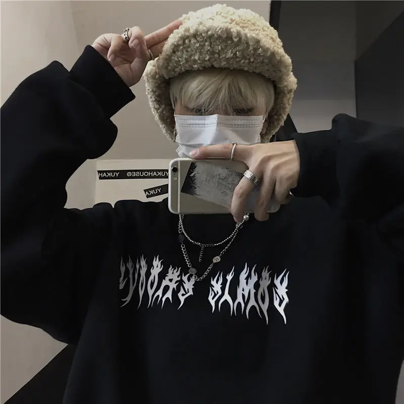 

Spring Streetwear Black Tops Girls White Gothic Oversized Hoodie Streetwear Womens hip-hop Cool Couple High Street Sweatshirts