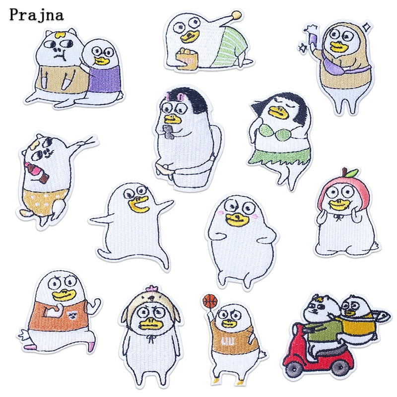 

Аппликация Prajna, Мультяшные животные, милые нашивки для глажки, вышивки, нашивки для одежды, симпатичная аниме утка, нашивка «сделай сам», полоса на одежду