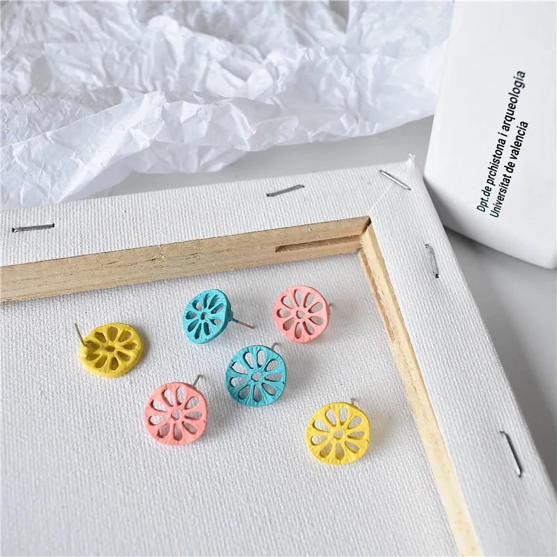 EM096 индивидуальные серьги-гвоздики в виде корня лотоса свежая текстура