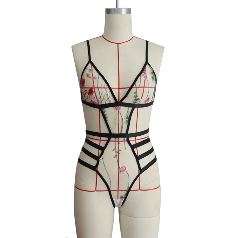 

Lace Bodysuits Lingerie See Through Floral Harness Underwear Sexy Womens Embroidery Sleepwear Nightwear
