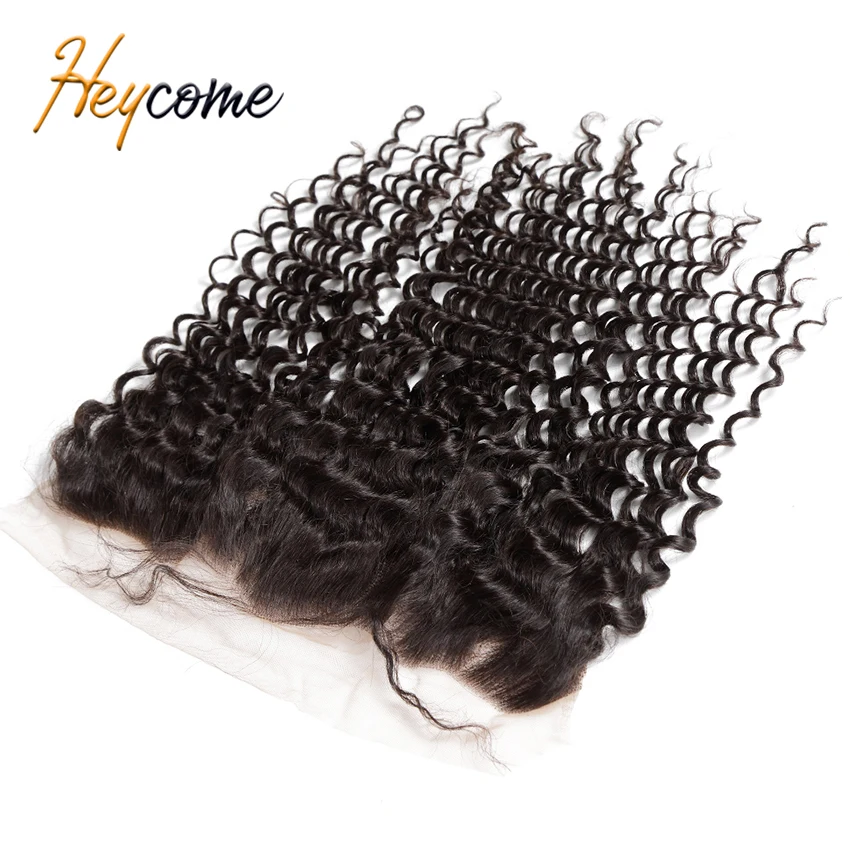 13x4 Transparent Curly Lace Frontal Human Hair Pre-plucked Lace Closure Malaysian Deep Wave Remy Hair Ear To Ear With Baby Hair