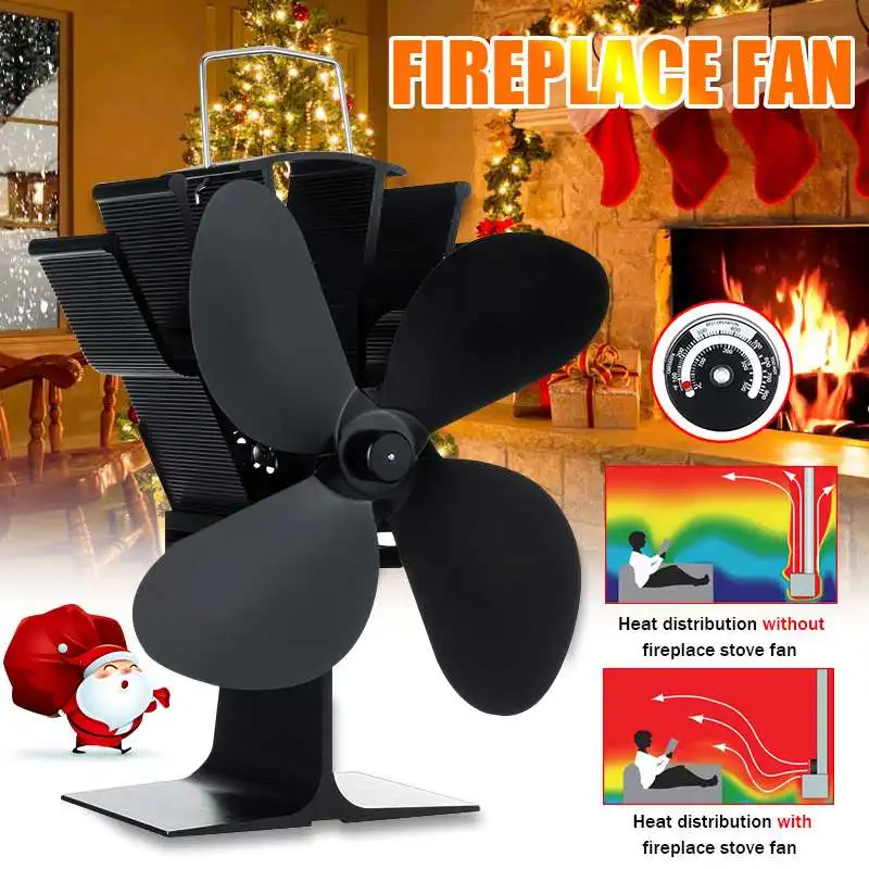 

4/5/6/7 Blades Fireplace Fan Wood Burning Real Hot Power Fireplace Small Fan Black Energy Saving Thermal Power Fireplace Fan