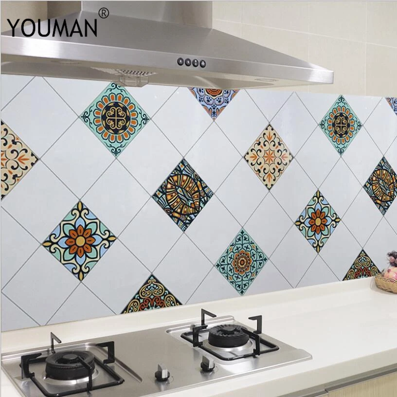 

Kitchen oil-proof 3D stickers high temperature cooktop self-adhesive tile cabinet countertop range hood wall stickers wallpapers
