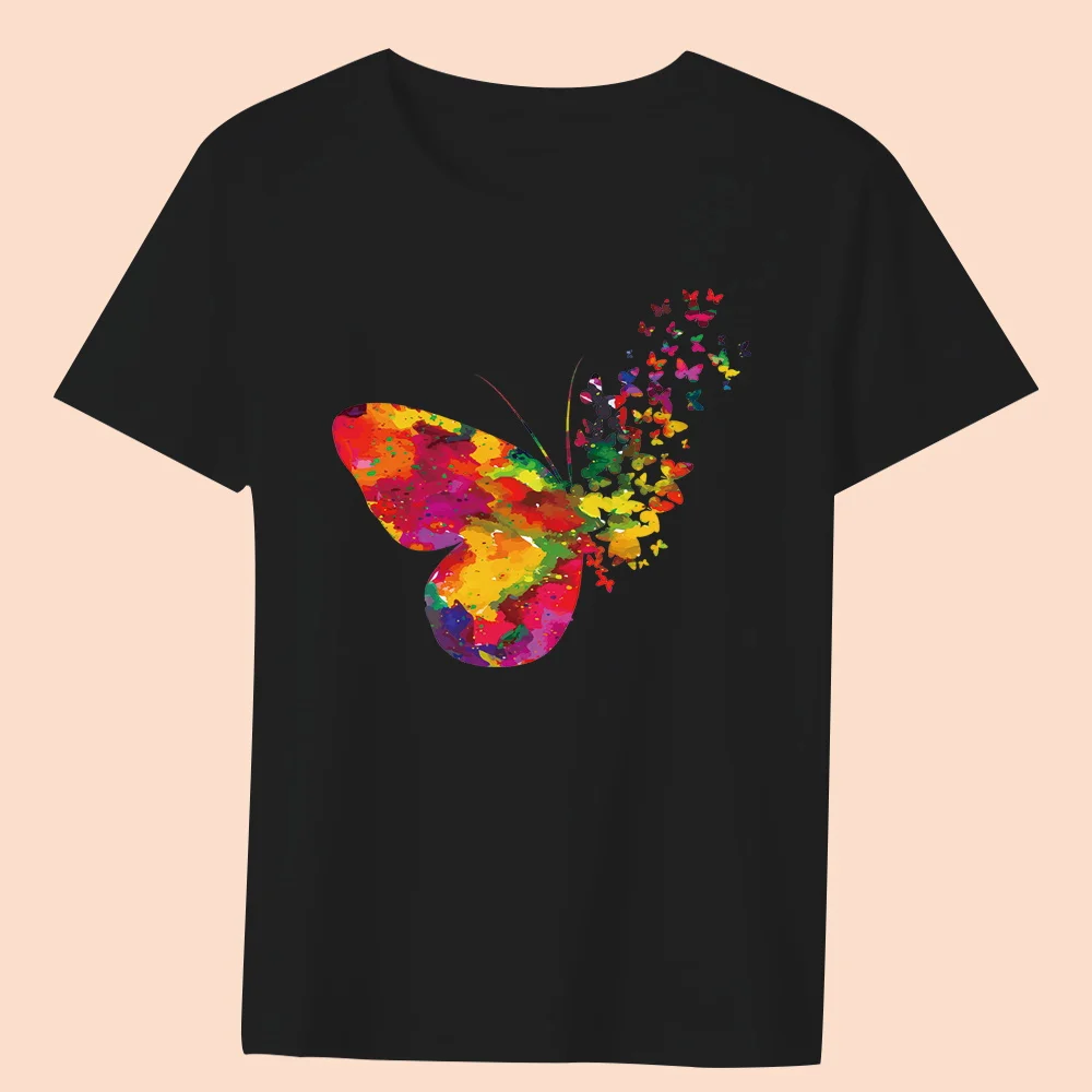 Женские футболки с цветочным принтом бабочки мультфильма уличная одежда круглым