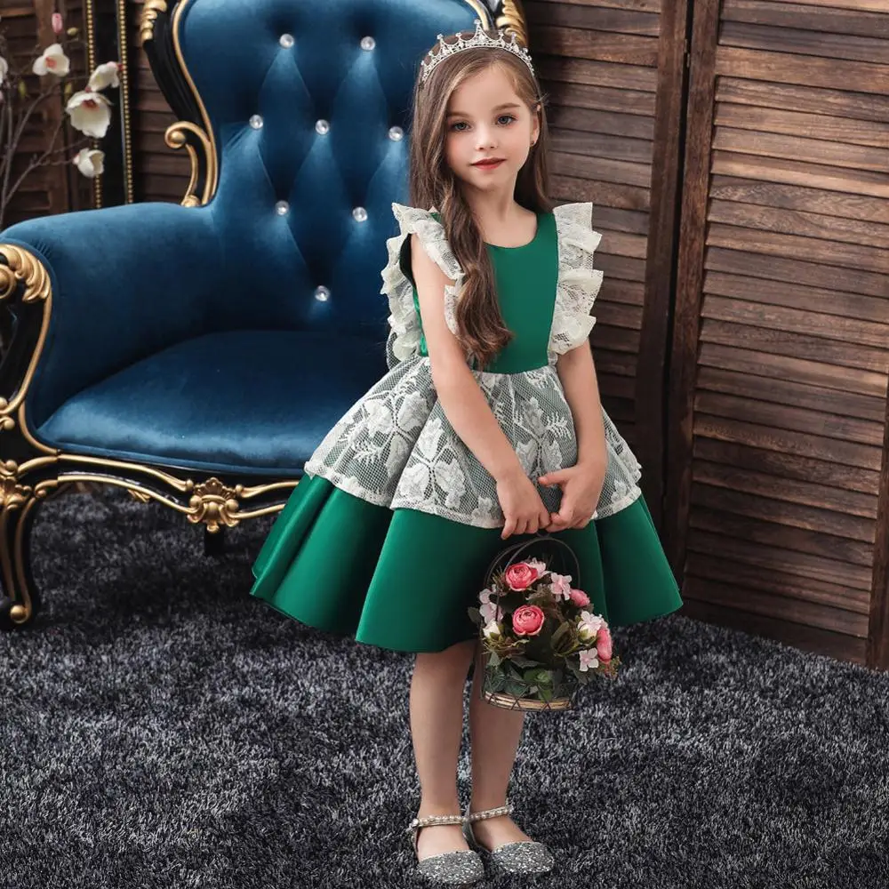 BH 755 # бальное платье зеленое с цветочным рисунком для девочек короткие платья