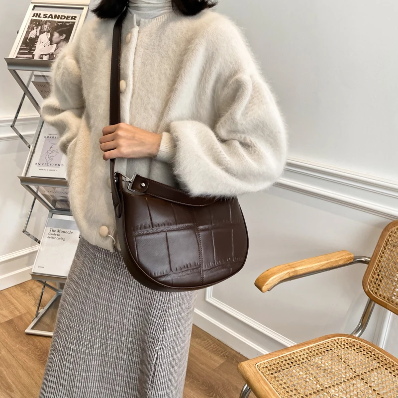 Vintage Stone Pattern Small PU Leather Crossbody Bags For Women 2021 Winter Shoulder Cross Body Bag Ladies Handbags And Purses