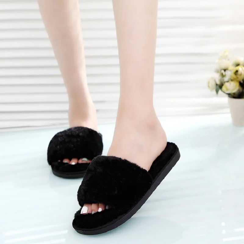 

Fashion Slippers Ladies Plush Flat With Non-slip Woman Slipper 2021 Comfortable Cute Indoor Warm Winter Solid Cotton Flock 2021