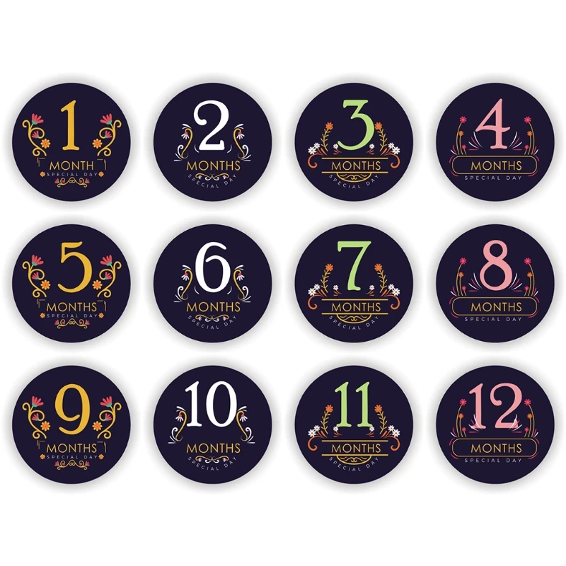 

12 Pcs/Set Baby Pregnant Monthly Stickers Music Animal Memory Recording Milestone Sticker Newborn Growth Photo Photography Props