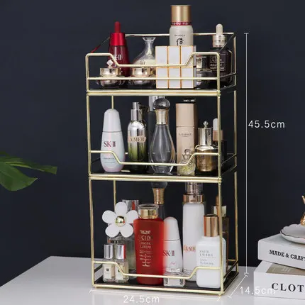 

Transparent Makeup Organizer 2 Tiers Nordic Rotating Cosmetic Desktop Storage Box Glass Tray Dressing Table Finishing Rack