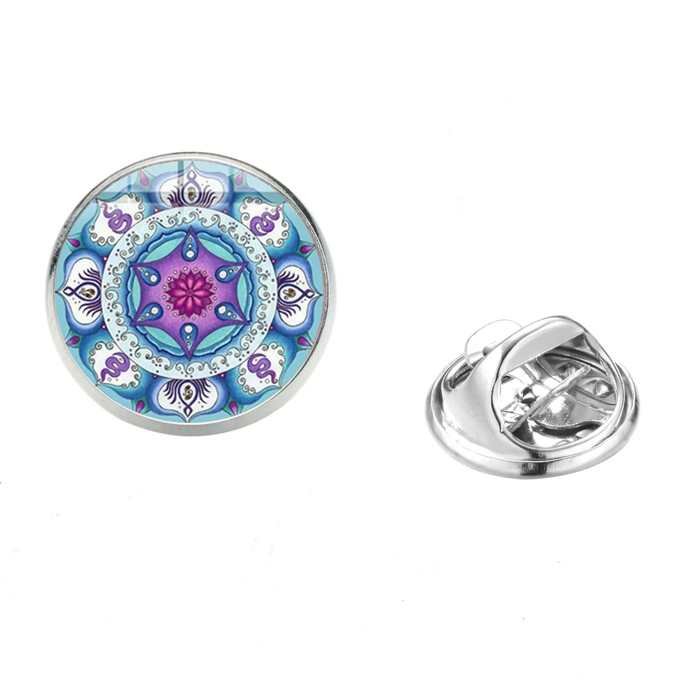 Классический синий Мандала Сакральная геометрические Броши Ом Индии символ йоги