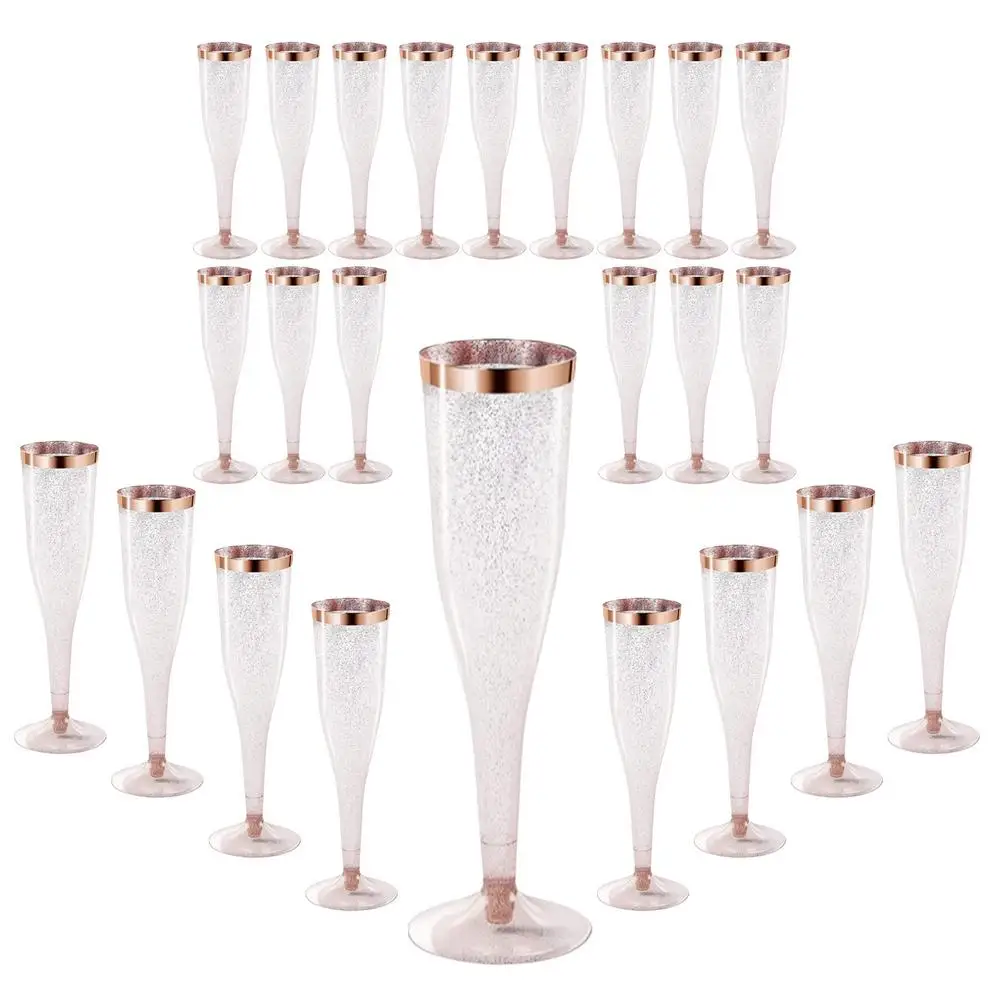 

30 Pack Gold Rimmed Plastic Champagne Flutes 6.5OZ Clear Plastic Toasting Glasses Fancy Disposable Wedding Party Cocktail Cups W