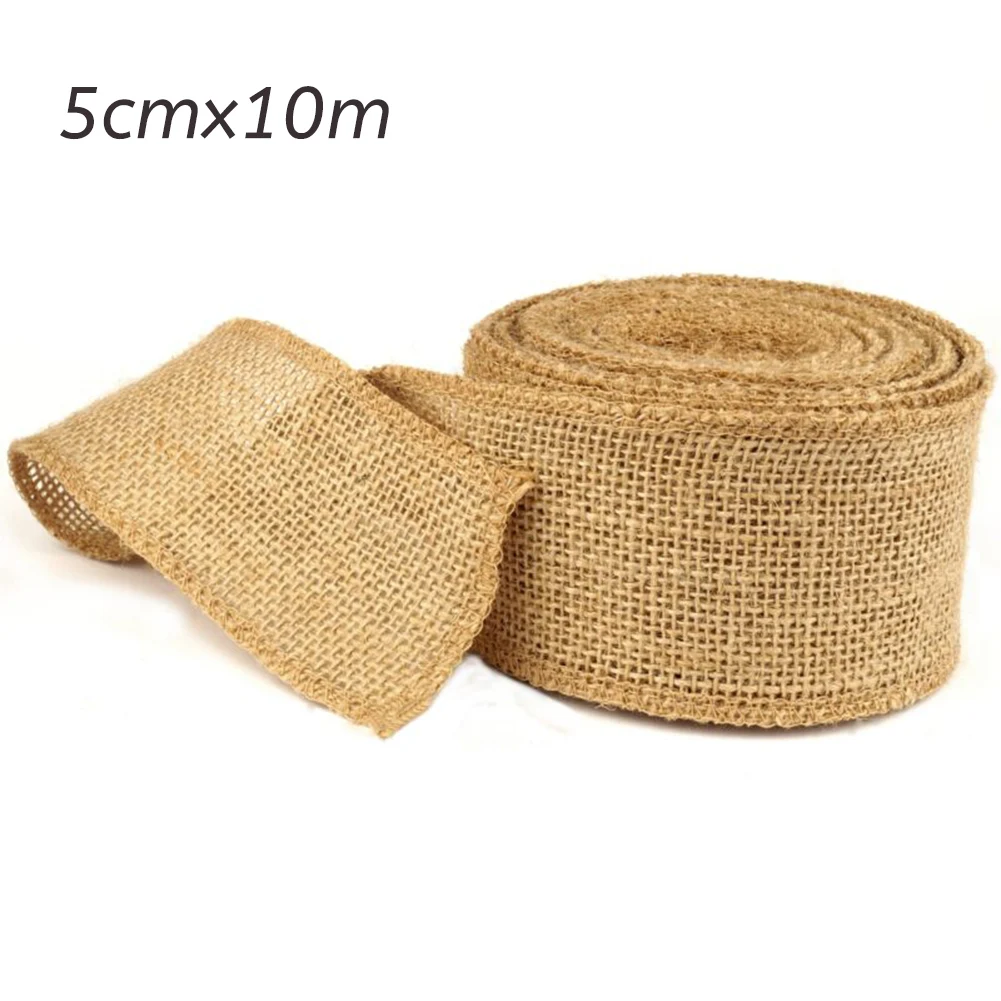 

Party Burlap Ribbon Decor Brown Natural Table Wedding Tape Fabric 10M X 5CM