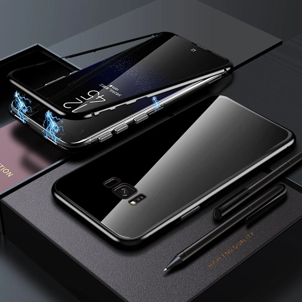 Металлический Стекло крышка Магнитный чехол для samsung Galaxy S8 S9 S10 Plus Note 8 9 A50 A70 A40 M10 M20 M30 адсорбции Coque для samsung