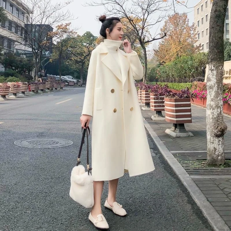 Vintage Sweet Female Overcoat Cashmere Coats Womens Loose Windbreakers Korean Autumn Trench Long White Coat For Women | Женская одежда