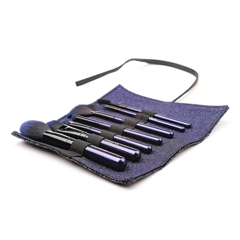 

Zoreya Brand 7Pcs Super Quality Synthetic Nylon Makeup Brush Sets Cruelty-Free Foundation Blending Fan Cosmetic Brushes Blue Kit
