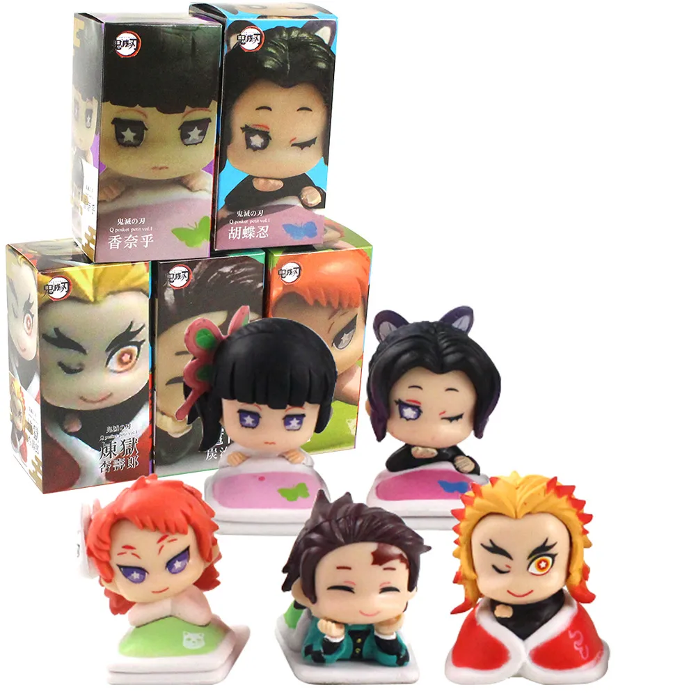 

5 шт. 4 см Фигурки рассекающих демонов Tanjirou Kamado Tsuyuri Kanawo Kochou Shinobu Rengoku Kyoujurou Sabito аниме игрушки спящие модели