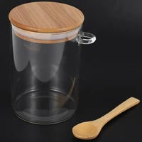 food storage glass jar clear sealed canister container with lid and spoon for loose tea salt sugar coffee bean preservation