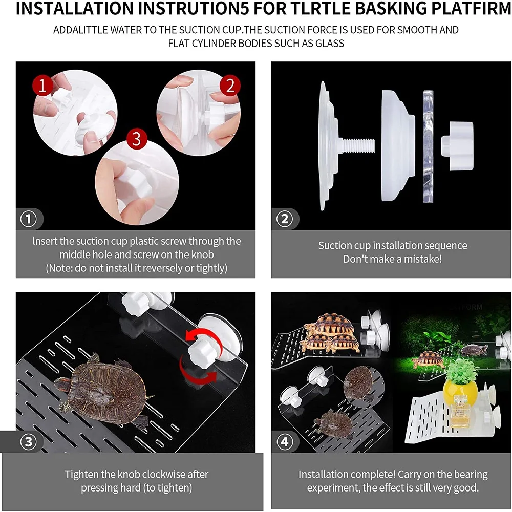 Большая прозрачная платформа для загорания черепах в аквариуме сильным присосками и 2 чашками.