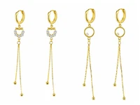 925 silver ear buckle water droplets circle long tassel drop earring for women gold color crystal earring anniversary jewelry