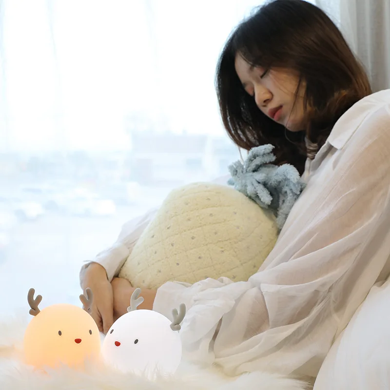 

Cute deer LED Night Light Silicone Touch Sensor Night Lamp Kids Baby Bedroom Desktop Decor Ornaments Battery/USB Charge