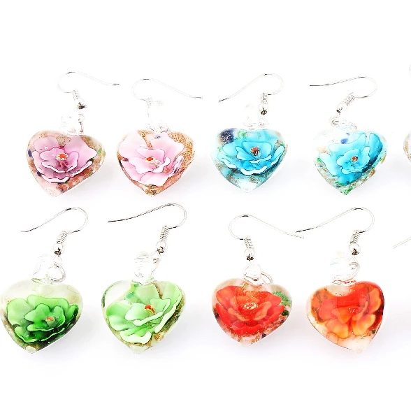 

Yingwu Promote Women handmade Murano Lampwork Glass Mixed Color White snacks Charms Beauty Earring 18pairs Wholesale Lot