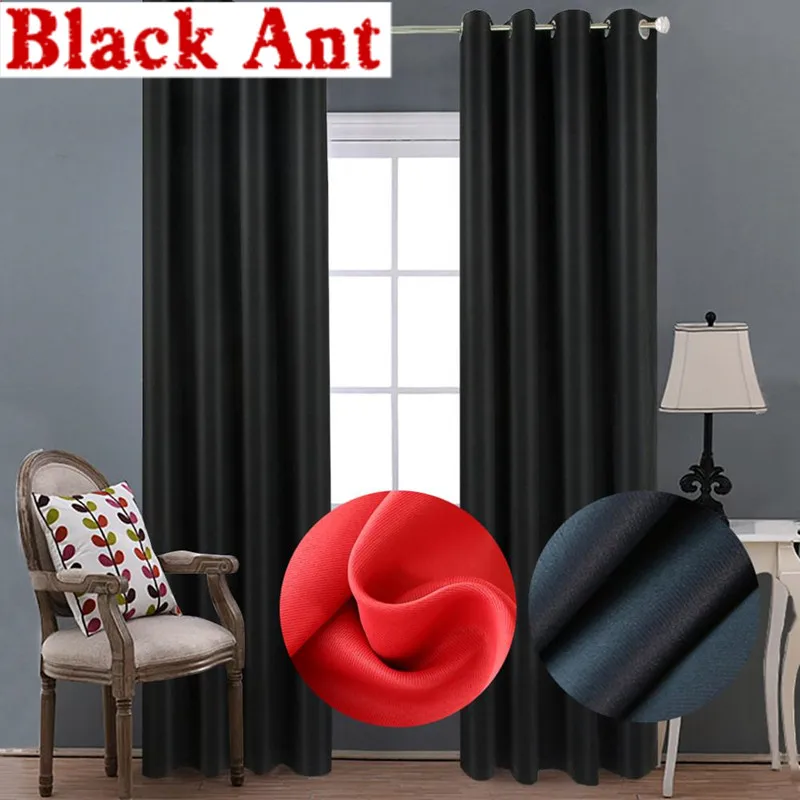 

Modern Blackout Curtains for Living Room Red Curtains for Window Bedroom Treatment Solid Drape Black Tulle Sheer Fabric T&092#30