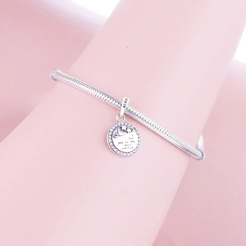 Кулон бусина из серебра 925 пробы с цирконом Я люблю тебя до Луны и спины|Бусины| |