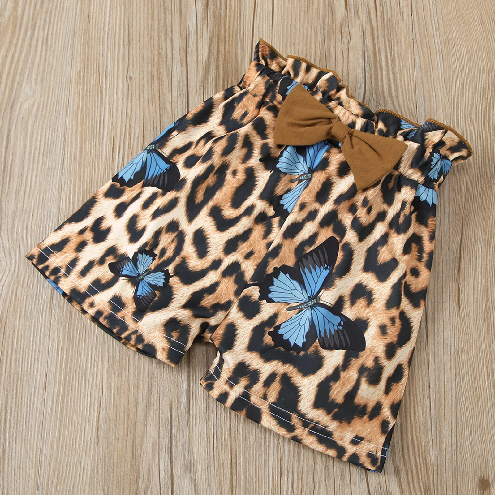 

2021 Baby Girl's Clothing Set Short Sleeve Ruffle Tops and Leopard Print Short and Headwear Three-piece Suit for Birthday Party