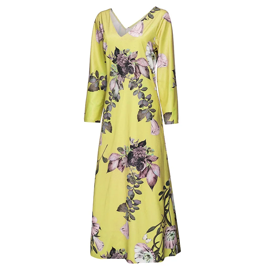 MISSOMO vestidos, макси платье, женское Повседневное платье размера плюс 5XL, женское платье с v-образным вырезом, с цветочным принтом, с длинным рукавом, свободные платья, платье для вечеринки 910