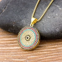 nidin hot sale turkish round evil eye pendant necklace woman micro pave cz copper zircon chain necklace best gift for female