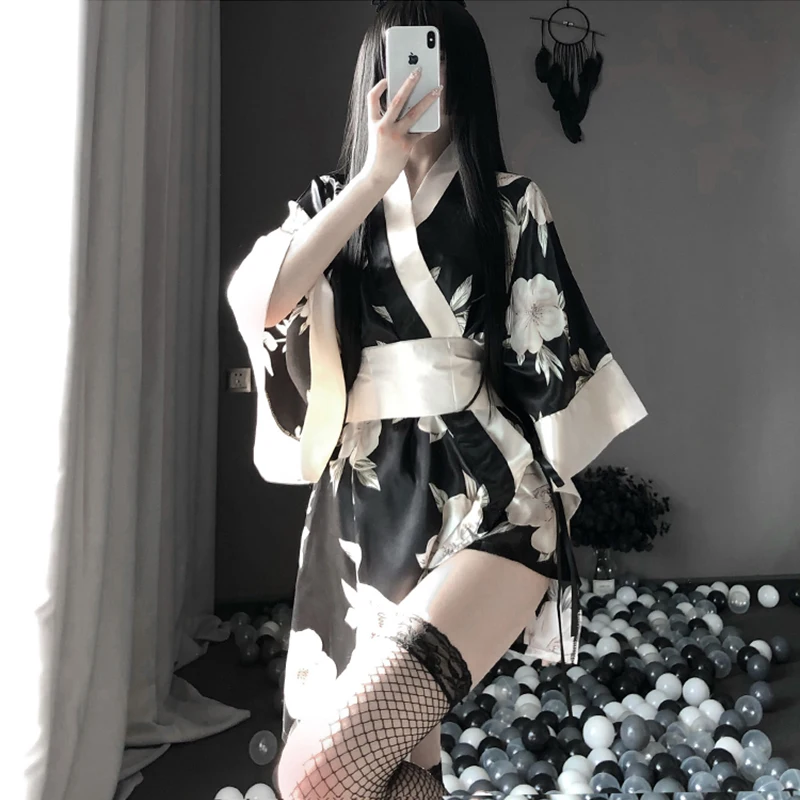 

3pcs Set Robes for Women Traditional Style Robe Yukata Costumes Pajamas Dress Belt Japanese Kimono Sexy Lingerie Sleepwear Sets
