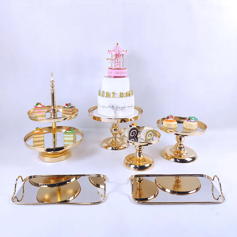 

1pc Wedding Cake Stand Set Gold Mirror Metal Cupcake Beautiful Tray Dessert Display Decoration Tools