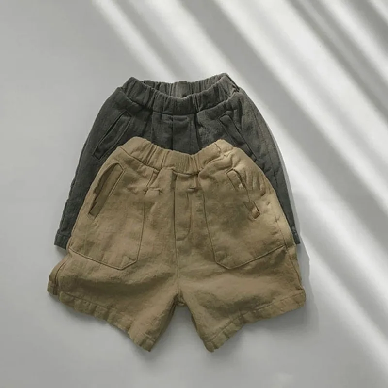 

Kids 2021 New Summer Shorts Baby Casual Solid Short Pants Boys Linen Cotton Trousers Mid Waist Children's Clothes