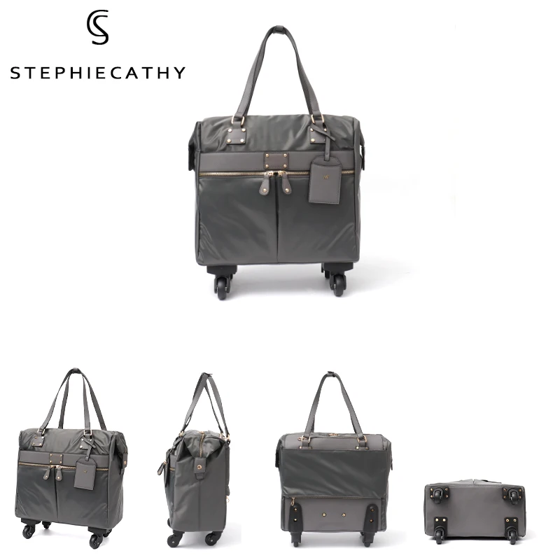 SC Microfiber PU Leather Women Rolling Luggage Spinner Wheels Big Casual Unisex Travel Bags Functional Holiday Carry-on Suitcase