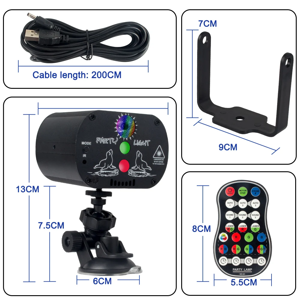 Светодиодный дискотесветильник мини-прожектор с USB лазерный сценический