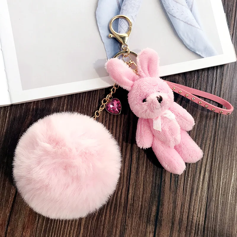 

Cute Lovers Friends Gift Soft Plush Rabbit Bunny Bear Dolls Key Bag Pendants Couple Bear Rabbit Plush Keychain Gift New Winter