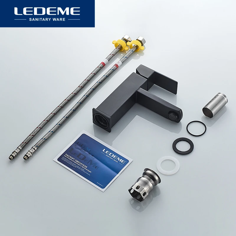 Смеситель для раковины LEDEME L71033B черный кран ванной комнаты с распылителем