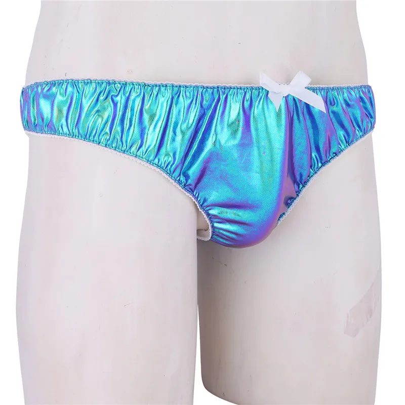 Мужские трусы бикини с рюшами синие эластичные из искусственной кожи