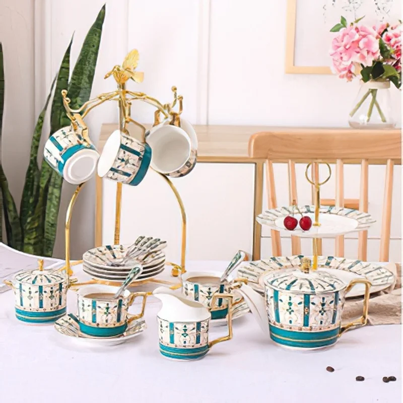 Керамический кофейный чайный набор в скандинавском стиле с золотыми костяшками