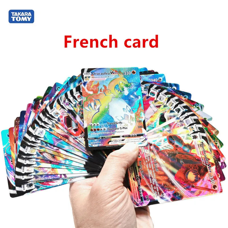 

100 шт. французская версия карт Pokemon с 50 в макс. 50 в 100GX 100EX 60TAG Pokemon Мерцающая карта, французская версия