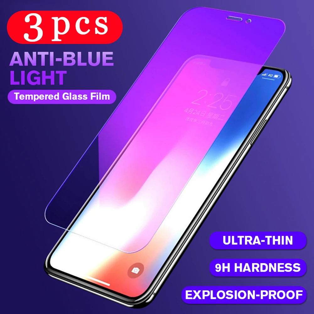 3 шт. анти синий свет для iphone 6 6S 7 8 plus X XR XS 11 pro MAX SE 2020 Закаленное стекло Защитная