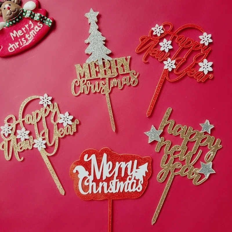 Decoración creativa de acrílico para tartas de Feliz Año Nuevo, decoraciones de Feliz Navidad para