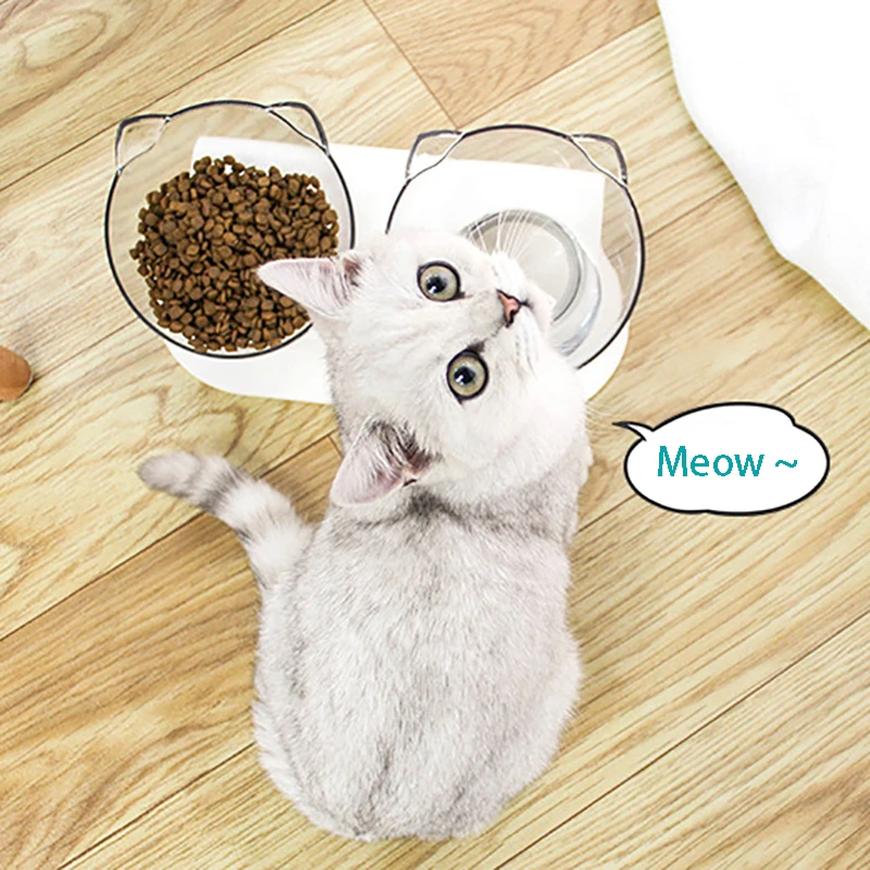Non slip Pet кошачья миска двойного назначения прозрачные чаши защиты шейного
